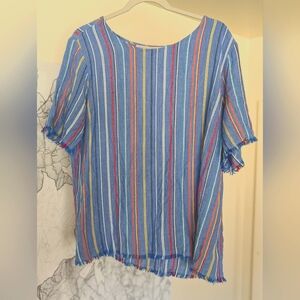 Vibrant Boxy Blue Striped Short Sleeve Blouse